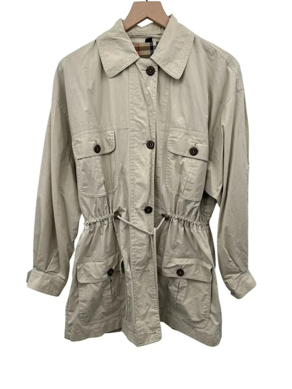 Vintage Burberry Utility Jacket Trench Coat Mid/Short Length Hood Nova Check - Picture 6 of 16